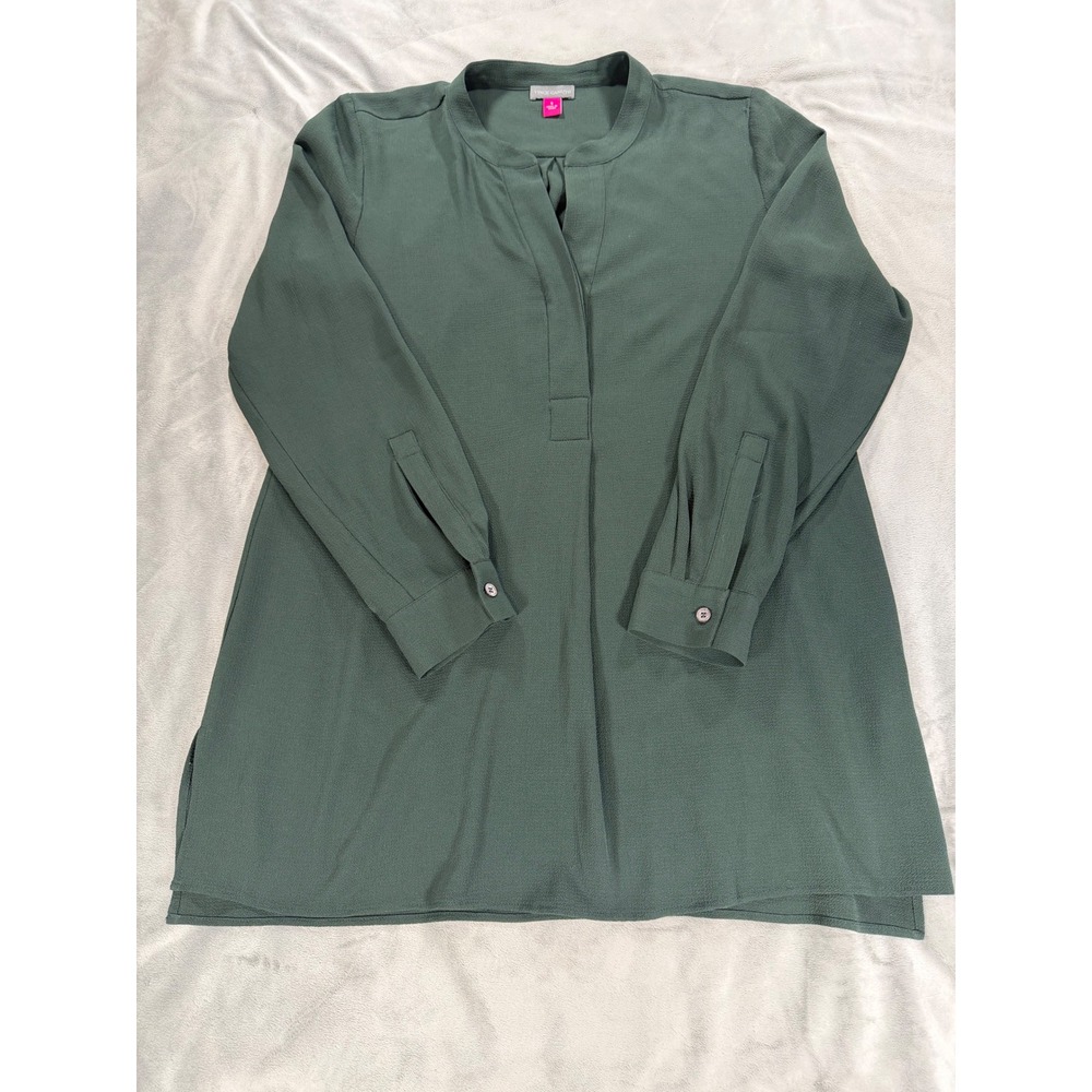 Vince Camuto Solid Green Long Sleeve Vneck Womens Tunic Boho Fall Blouse Size S